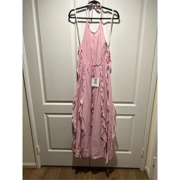 LACE the Label Pink GAIA FRILLS open back Maxi Dress Vacation size S NWT $590 - Picture 5 of 6